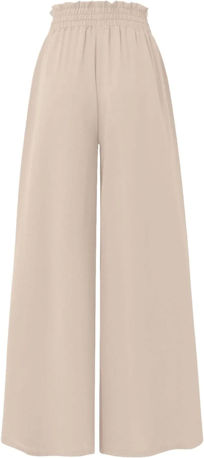 2024 High Waist Pants Solid Color Womens Spring Pleated Wide Leg Basic with Belt Daily Dressy Casual Trousers