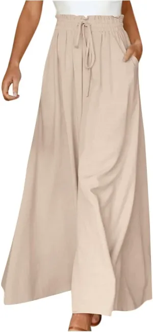 2024 High Waist Pants Solid Color Womens Spring Pleated Wide Leg Basic with Belt Daily Dressy Casual Trousers