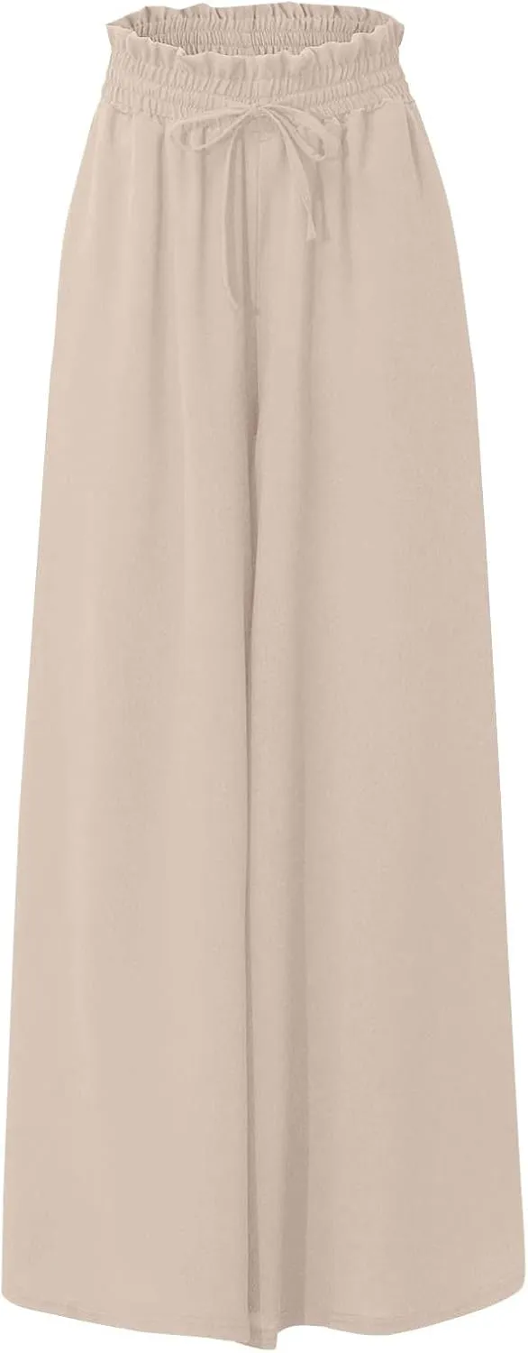 2024 High Waist Pants Solid Color Womens Spring Pleated Wide Leg Basic with Belt Daily Dressy Casual Trousers