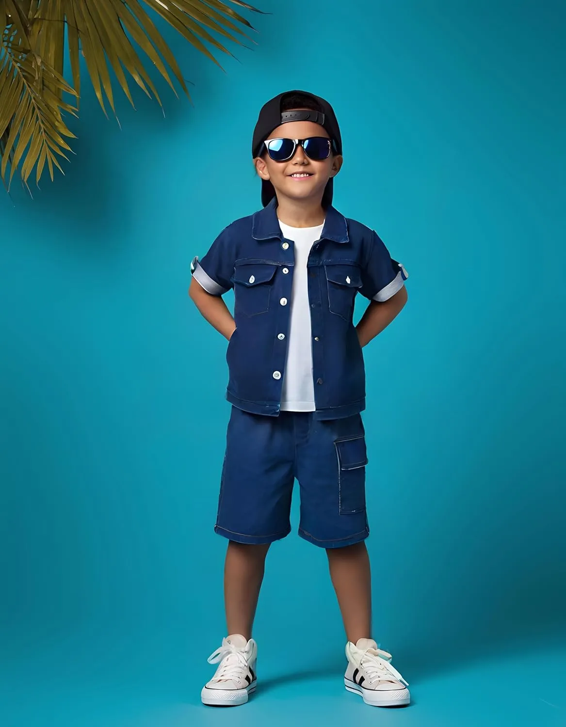 3-7T Toddler Boys Clothes Denim Outfit Set  Short Sleeve Button-Up Jean Jacket & Stretch Denim Shorts