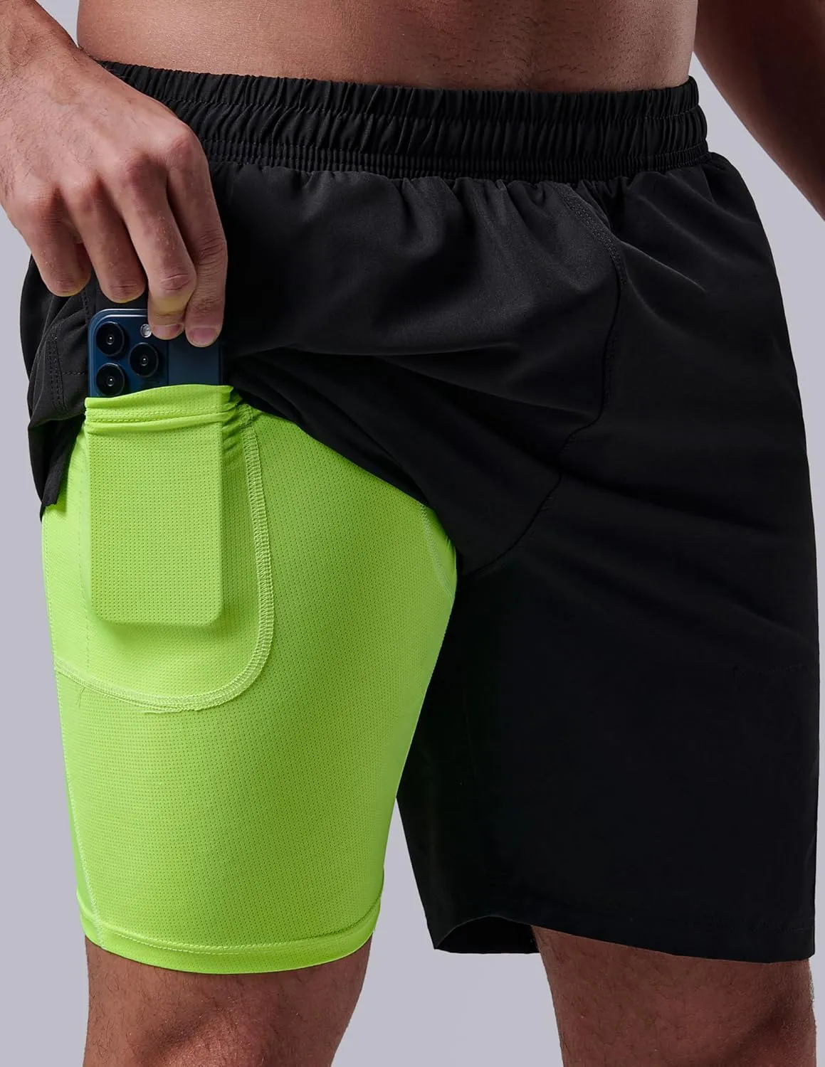 3 Pack: Men's 7" Running Shorts with Compression Liner Pockets, Athletic 2 in 1 Shorts for Workout Gym Quick Dry