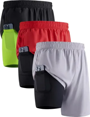 3 Pack: Men's 7" Running Shorts with Compression Liner Pockets, Athletic 2 in 1 Shorts for Workout Gym Quick Dry