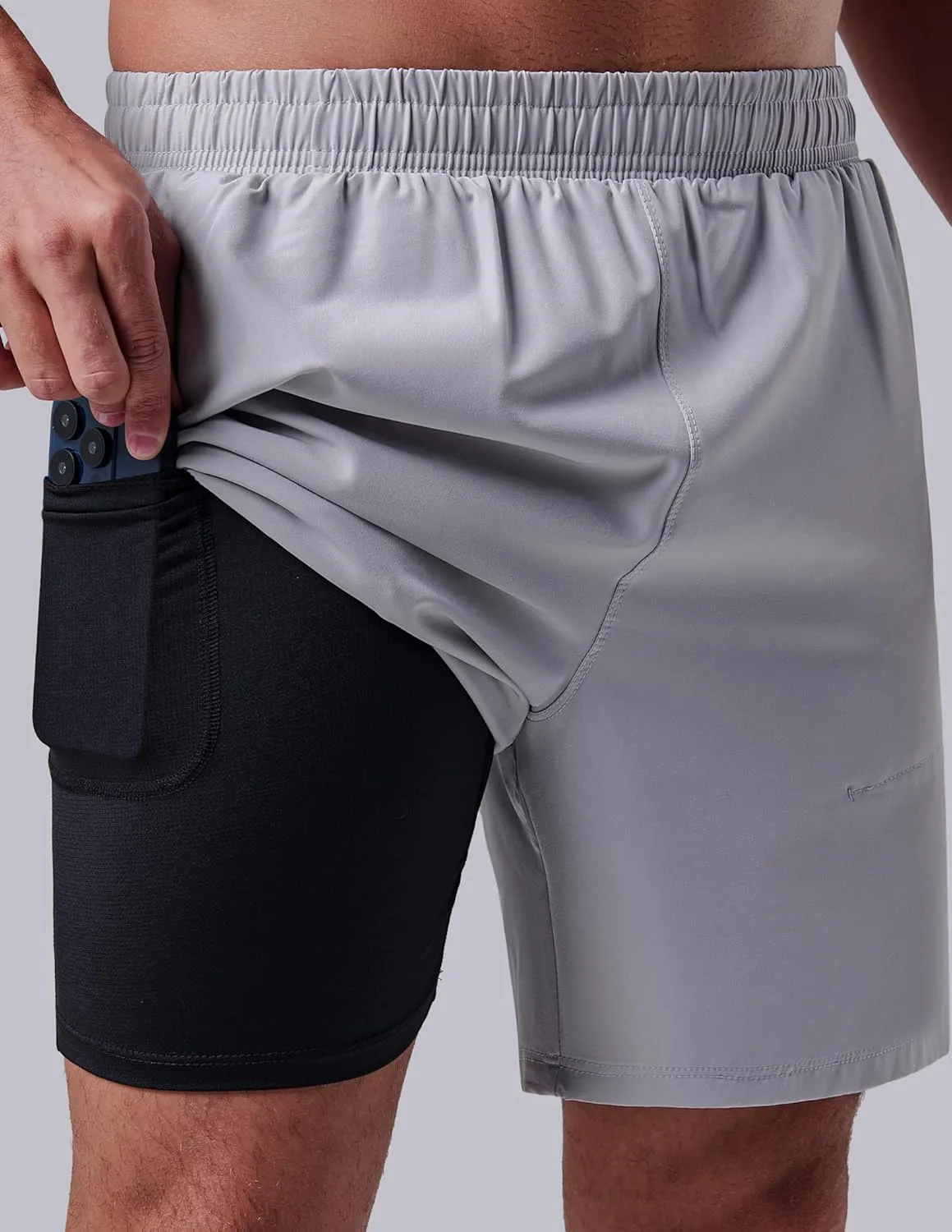 3 Pack: Men's 7" Running Shorts with Compression Liner Pockets, Athletic 2 in 1 Shorts for Workout Gym Quick Dry