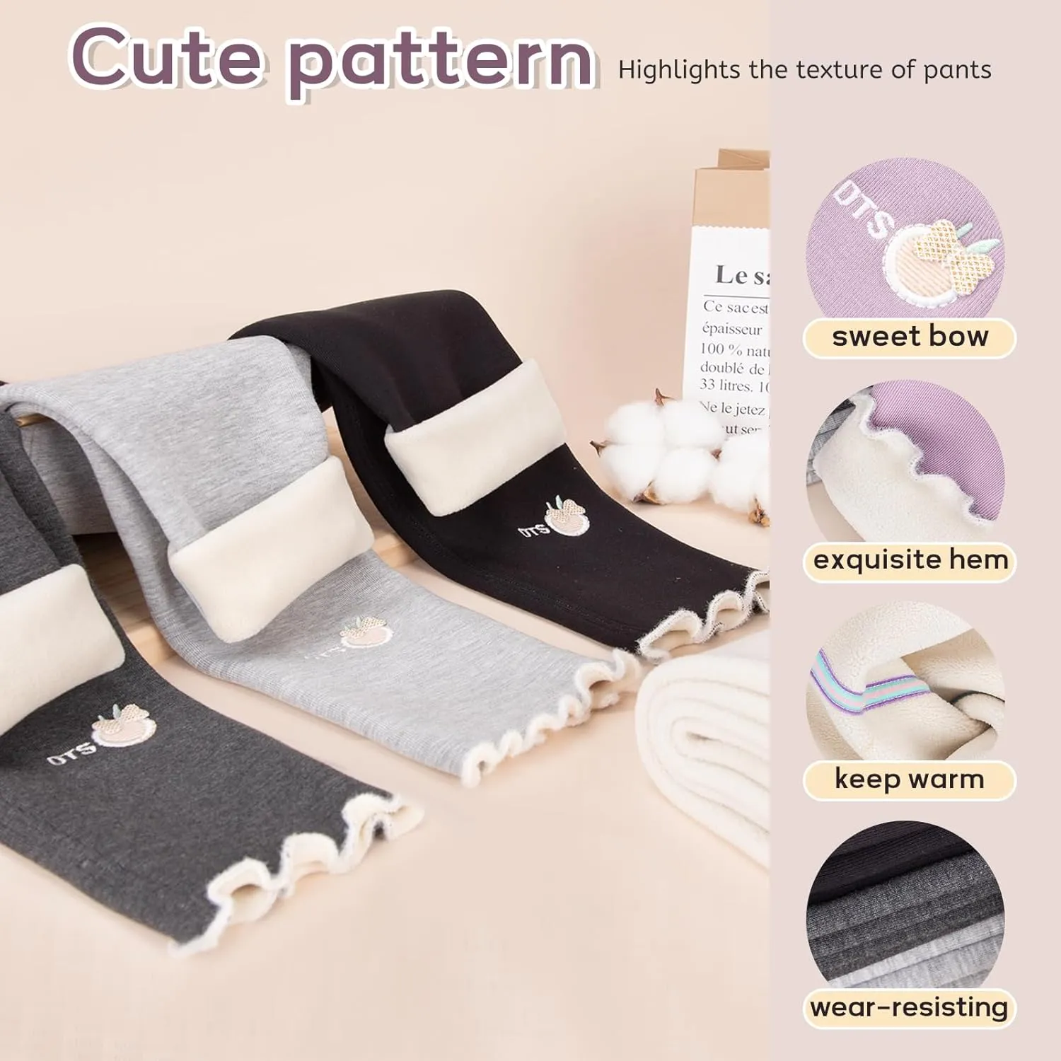 4 pack Girls Winter Fleece Lined Leggings Toddler Kids Warm Thick Thermal Pants Fleece Pants Girls