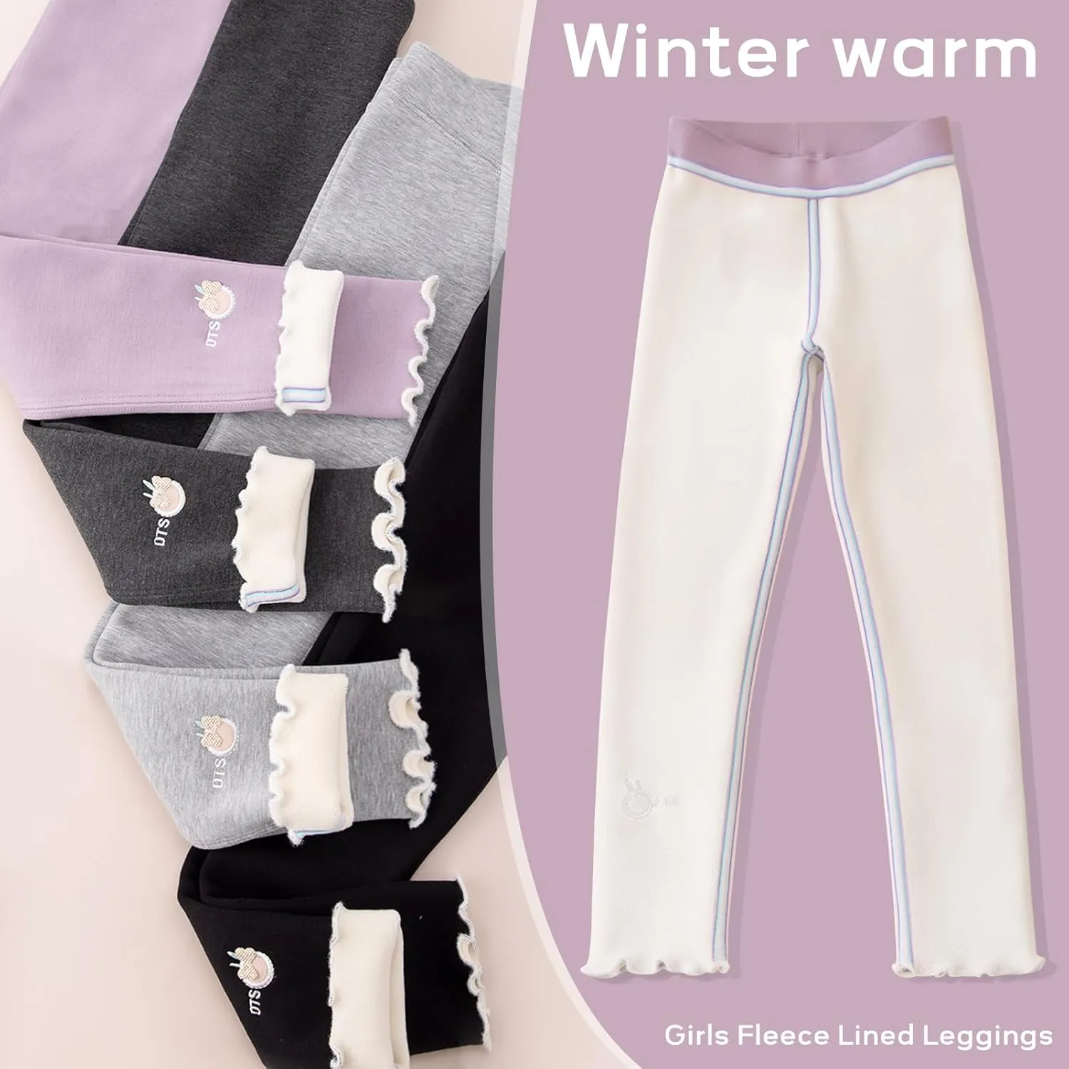 4 pack Girls Winter Fleece Lined Leggings Toddler Kids Warm Thick Thermal Pants Fleece Pants Girls