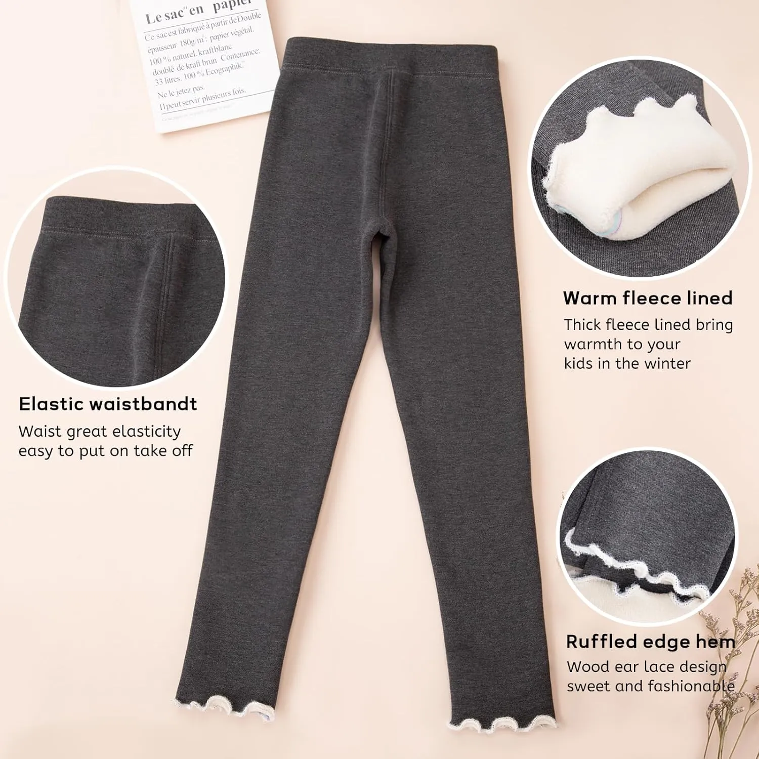 4 pack Girls Winter Fleece Lined Leggings Toddler Kids Warm Thick Thermal Pants Fleece Pants Girls