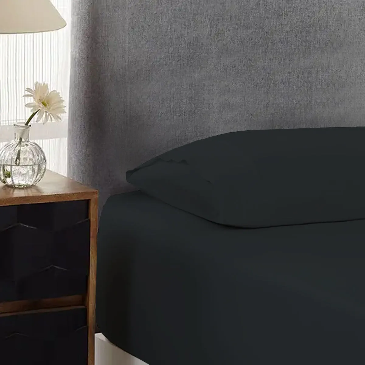 500TC Cotton Combo Set | Charcoal | Single | 40cm Wall