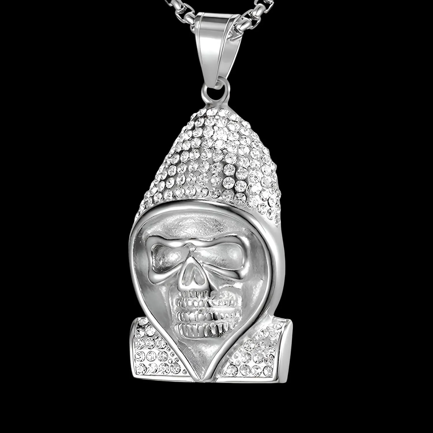 925 Sterling Silver Iced Out Skull Necklace For Men - Hip Hop Rapper Style Skeleton Skull In Cloak Pendants Chain Hip-hop Punk Retro Gothic Goth Jewelry