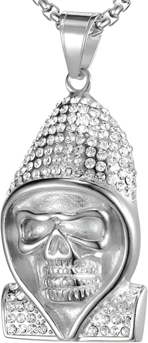 925 Sterling Silver Iced Out Skull Necklace For Men - Hip Hop Rapper Style Skeleton Skull In Cloak Pendants Chain Hip-hop Punk Retro Gothic Goth Jewelry