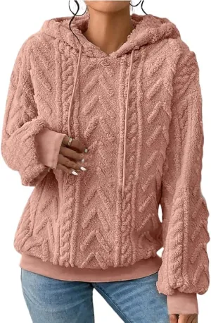 Akivide Womens Oversized Fuzzy Fleece Hoodies Fall Winter Warm Loose Sherpa Long Sleeve Drawstring Pullover Sweatshirt Outfit