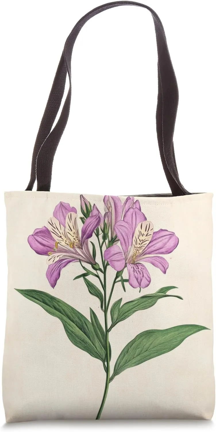Alstroemeria Floral Vintage Scientific Illustration Flower Tote Bag