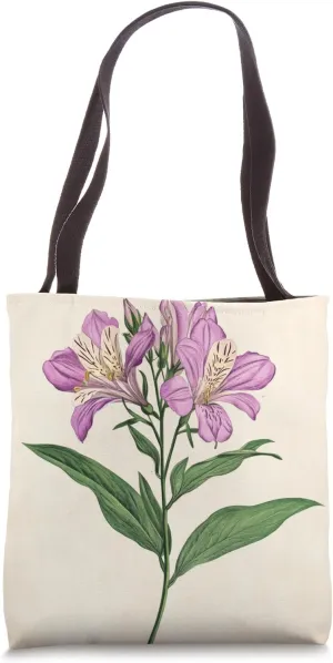 Alstroemeria Floral Vintage Scientific Illustration Flower Tote Bag