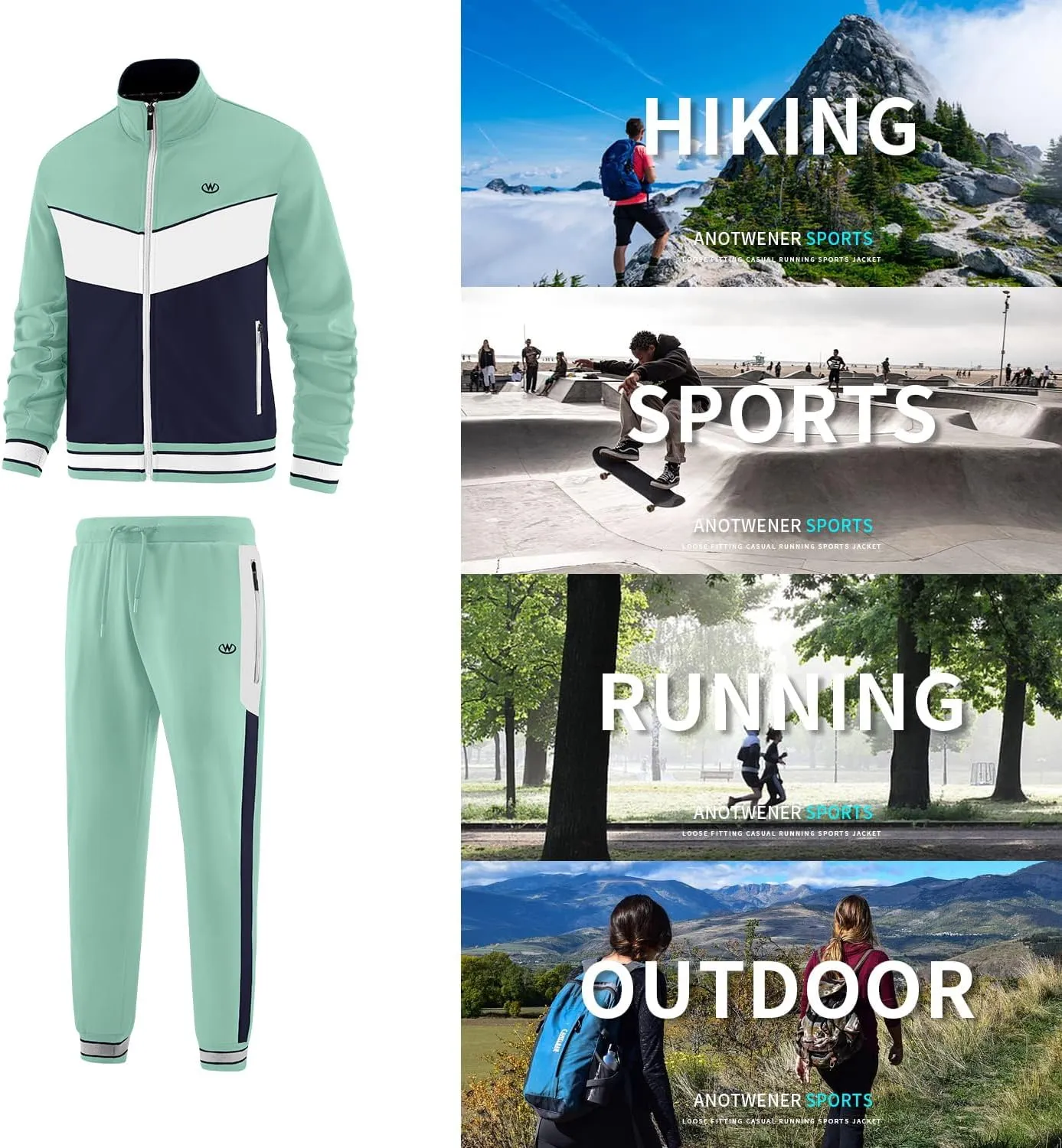ANOTWENER Men's Casual 2 Piece Tracksuit Sets Long Sleeve Full Zip Jacket and Sweatpants Jogging Sport Outfits Sweatsuits