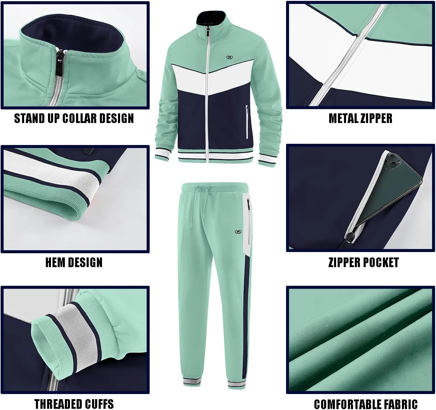 ANOTWENER Men's Casual 2 Piece Tracksuit Sets Long Sleeve Full Zip Jacket and Sweatpants Jogging Sport Outfits Sweatsuits