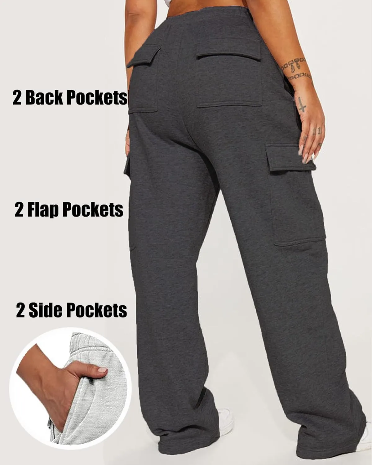 AROGONE Women's Cargo Sweatpants Baggy Casual High Waisted Straight Leg Pants with Pockets