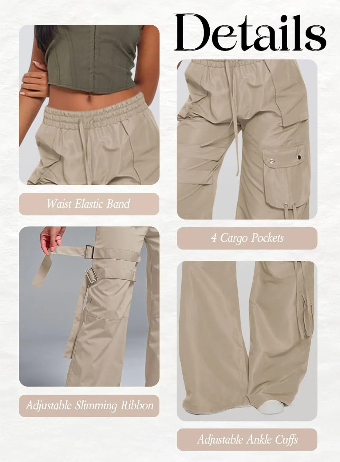 ARTFREE Cargo Pants Women Trendy High Waisted Parachute Pants Straight Y2K Drawstring Casual Pants with Pockets