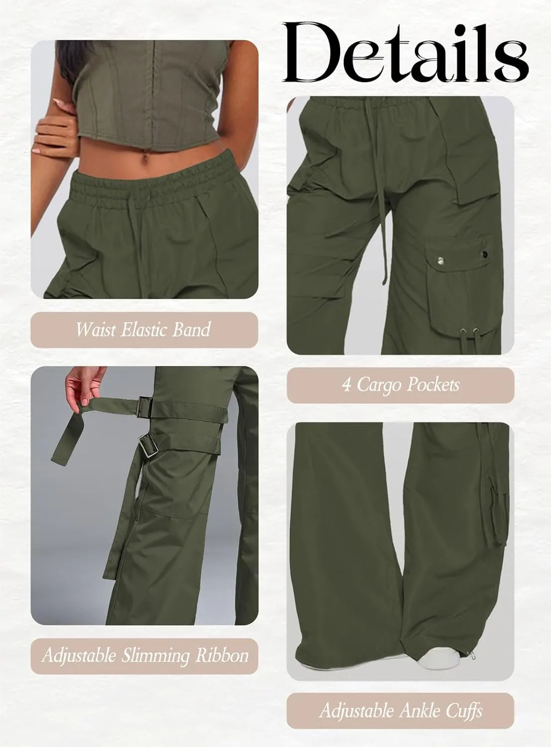 ARTFREE Cargo Pants Women Trendy High Waisted Parachute Pants Straight Y2K Drawstring Casual Pants with Pockets