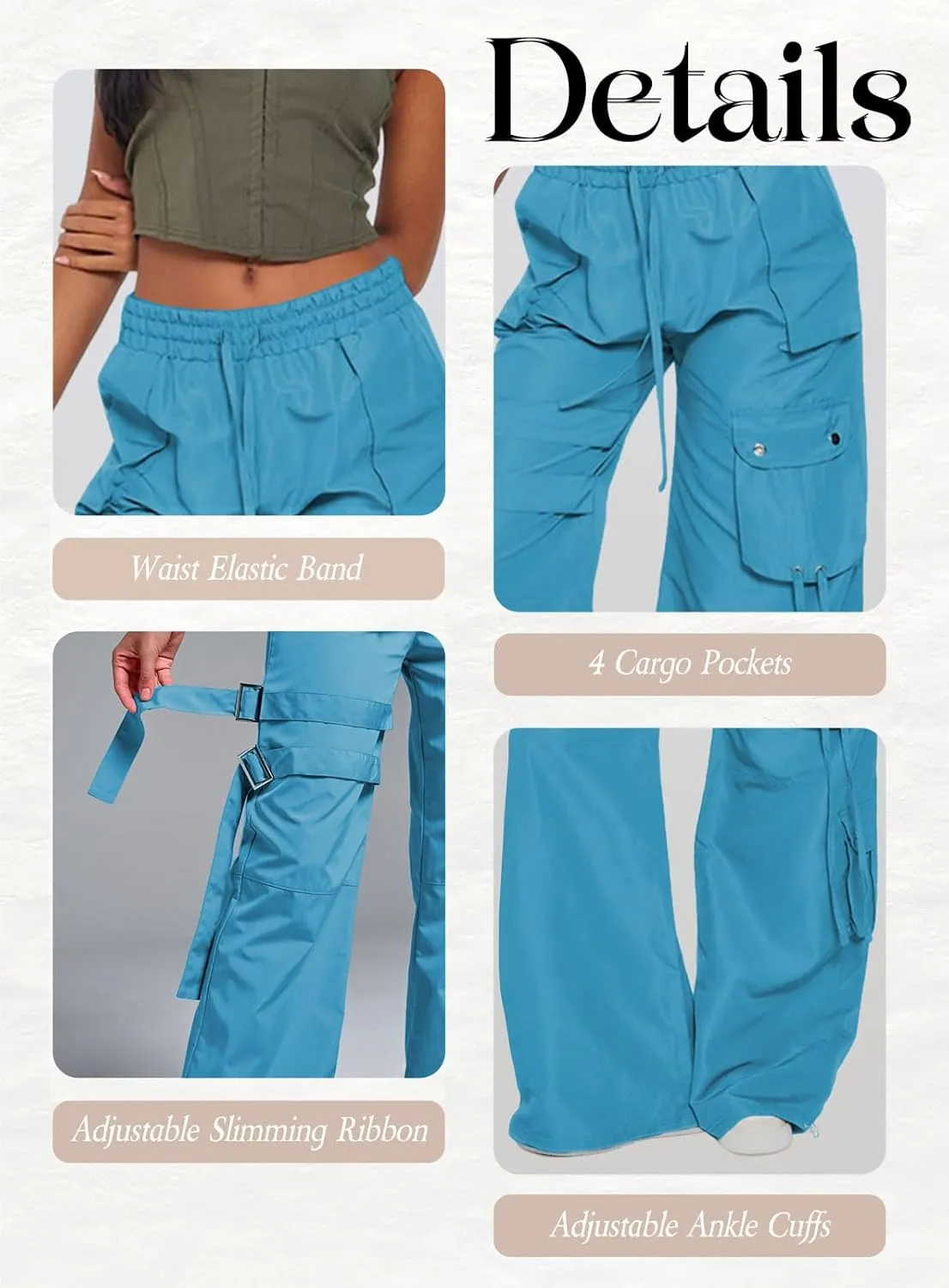 ARTFREE Cargo Pants Women Trendy High Waisted Parachute Pants Straight Y2K Drawstring Casual Pants with Pockets
