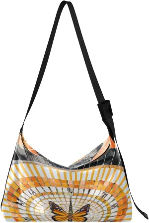 Artistic Butterfly Hobo Crossbody Bags for Women Leather Large Shoulder Bag Cross Body Colorful Circle Trendy Womens Tote Bags Handbag for Travel Shopping