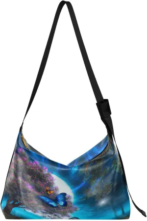 Artistic Monarch Butterfly Hobo Crossbody Bags for Women Leather Large Shoulder Bag Cross Body Magic Night Trendy Womens Tote Bags Handbag for Travel Shopping