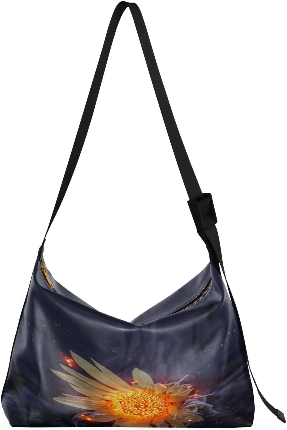 Artistic Shining Sunflower Hobo Crossbody Bags for Women Leather Large Shoulder Bag Cross Body Spring Trendy Womens Tote Bags Handbag for Travel Shopping