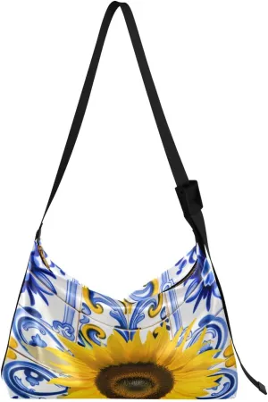 Artistic Sunflower Hobo Crossbody Bags for Women Leather Large Shoulder Bag Cross Body Mystical Trendy Womens Tote Bags Handbag for Travel Shopping