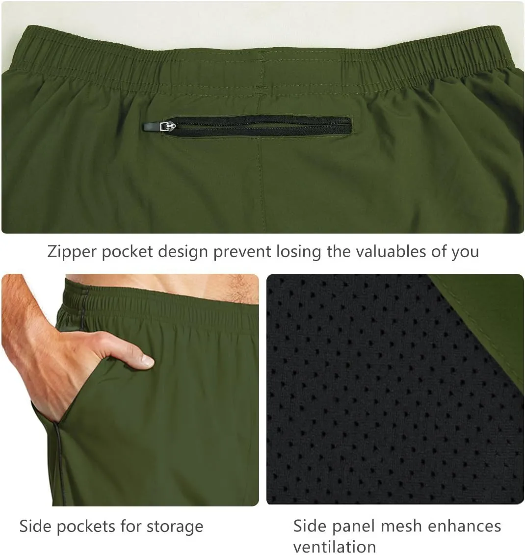 baleaf Men's 7" Running Shorts with Mesh Liner Zipper Pocket for Athletic Workout Gym