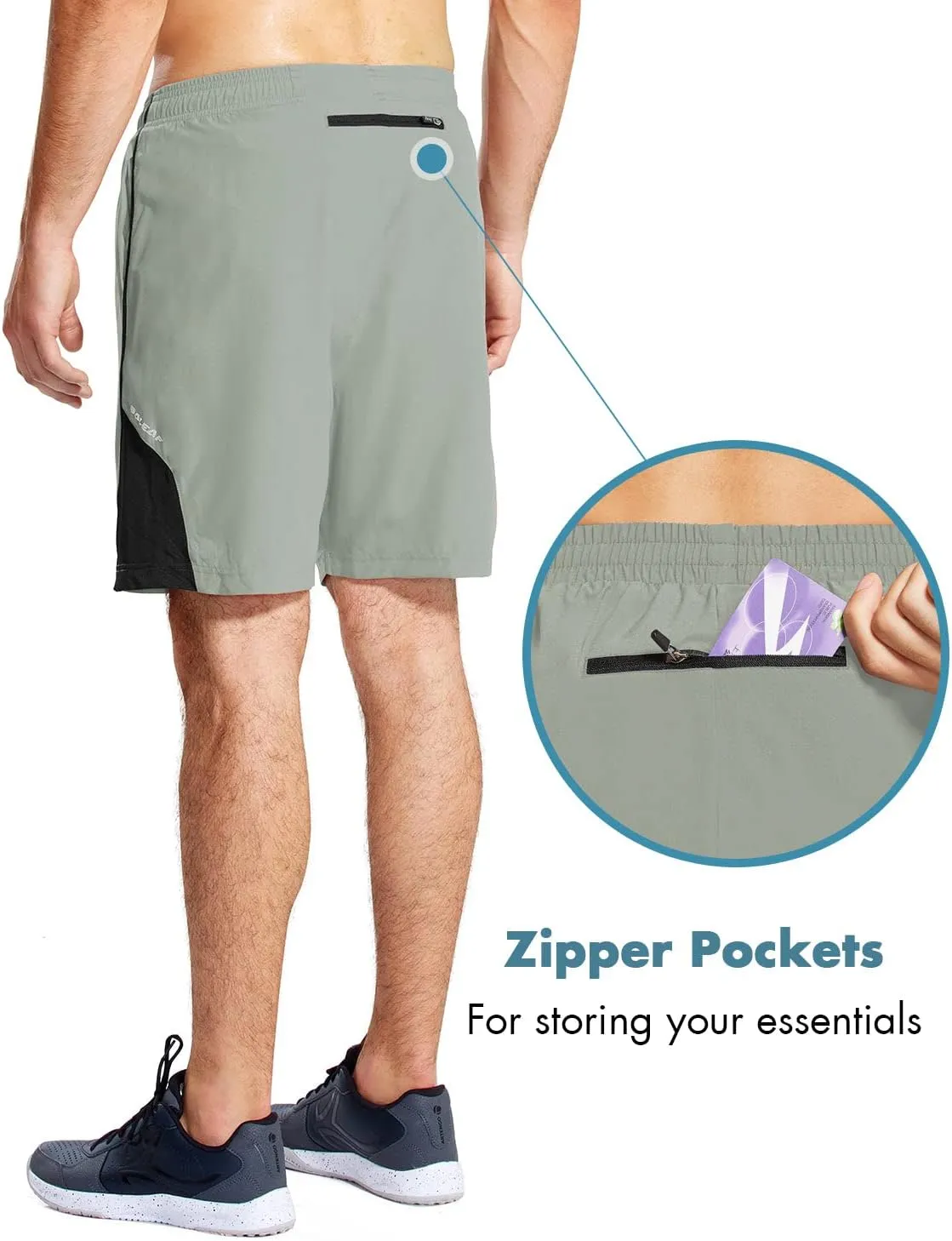 baleaf Men's 7" Running Shorts with Mesh Liner Zipper Pocket for Athletic Workout Gym