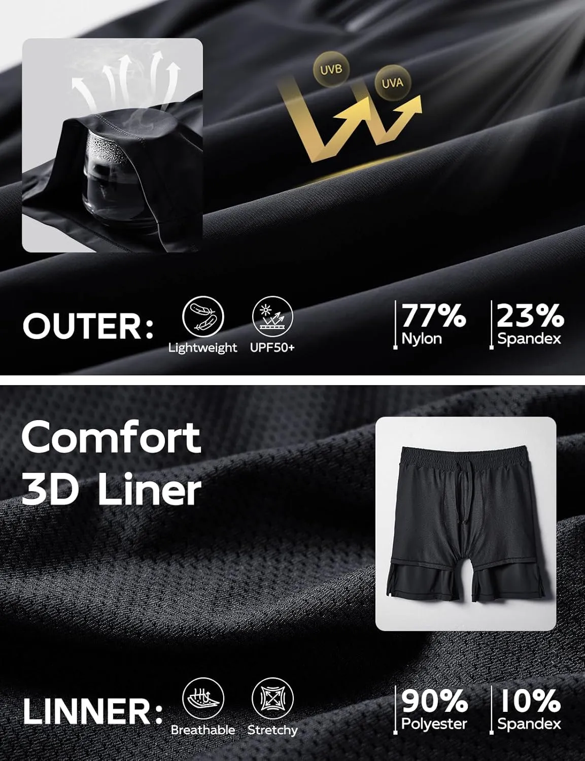 baleaf Men's Running Shorts 7" Quick Dry Athletic Workout 2 in 1 with Liner Lightweight Gym with Zipper Pocket UPF50 
