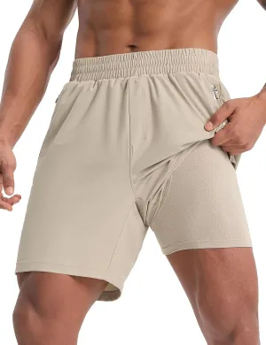 baleaf Men's Running Shorts 7" Quick Dry Athletic Workout 2 in 1 with Liner Lightweight Gym with Zipper Pocket UPF50 