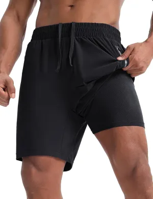 baleaf Men's Running Shorts 7" Quick Dry Athletic Workout 2 in 1 with Liner Lightweight Gym with Zipper Pocket UPF50 