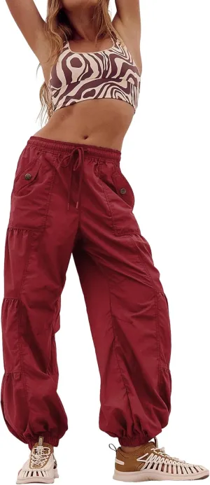 Bankeng Parachute Pants for Women Cargo Pants with Pockets Elastic Waist Drawstring Baggy Hiking Pants