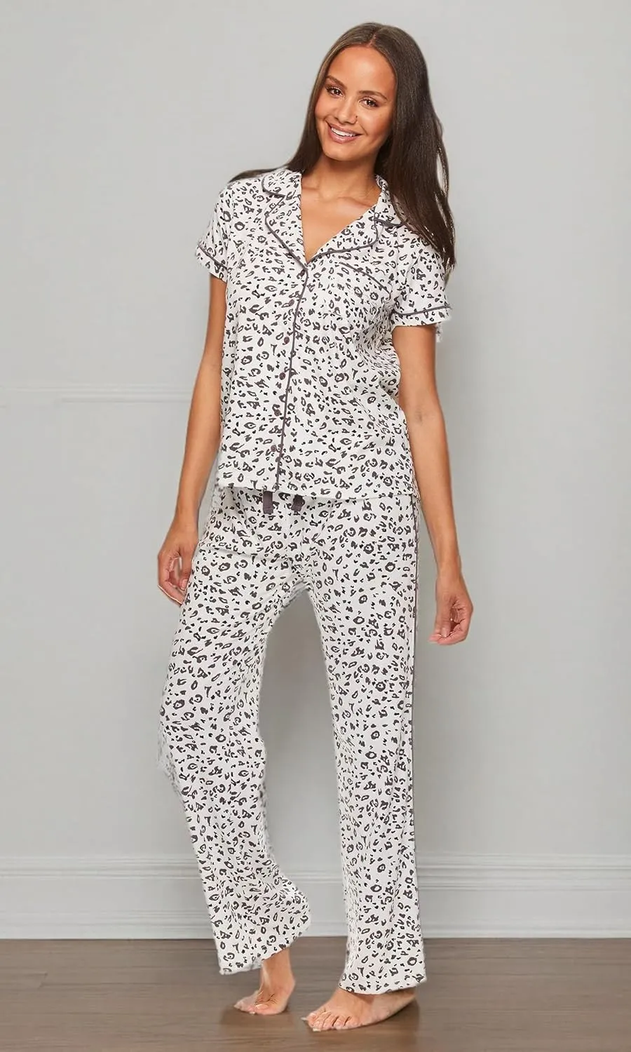 bebe Womens 2 Piece Bridesmaid Pajamas Set Short Sleeve Button Down Shirt and Pants