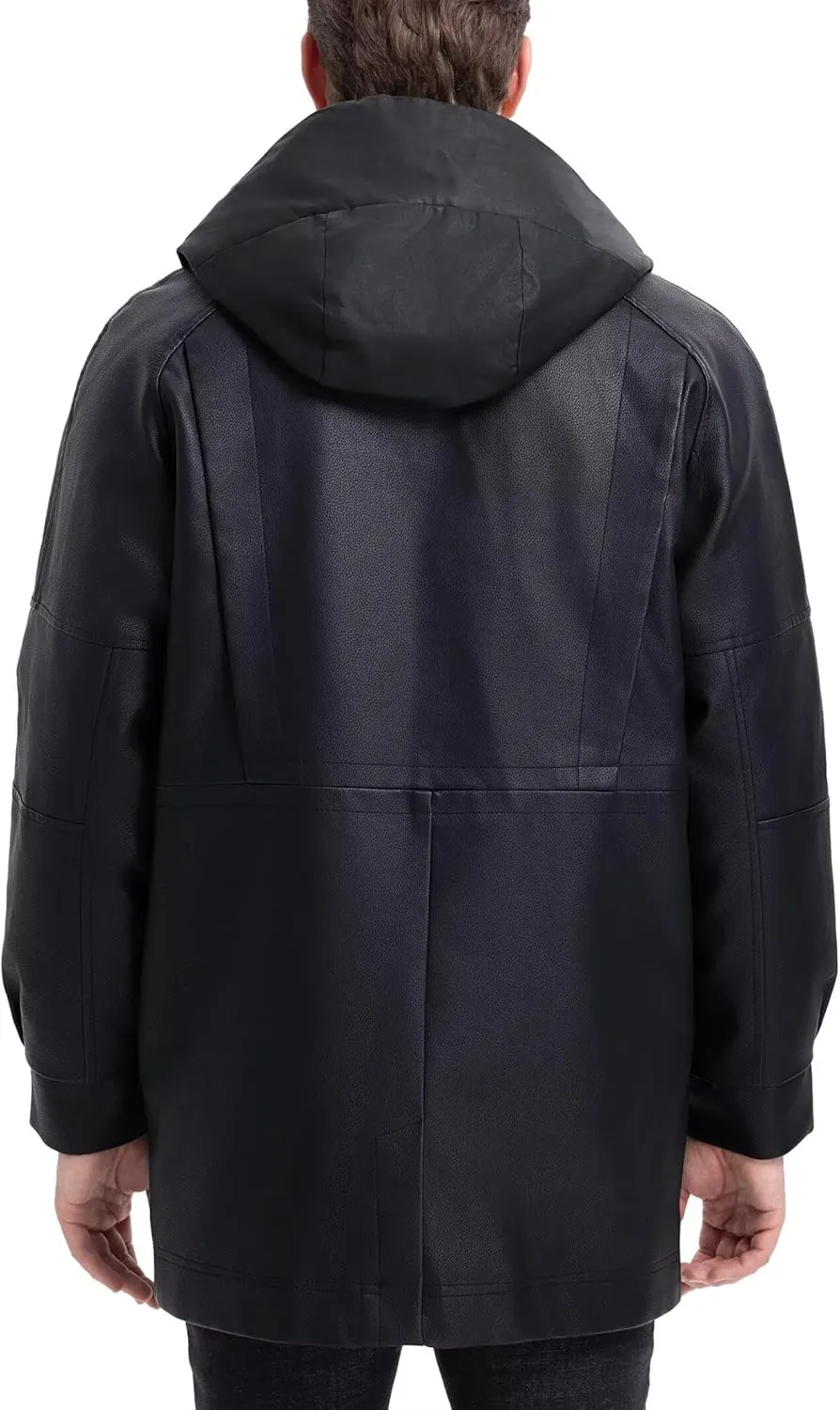 BEST SOUTH Men's Long Faux Leather Winter Jacket Bomber Motorcycle Warm Casual Coat Hood