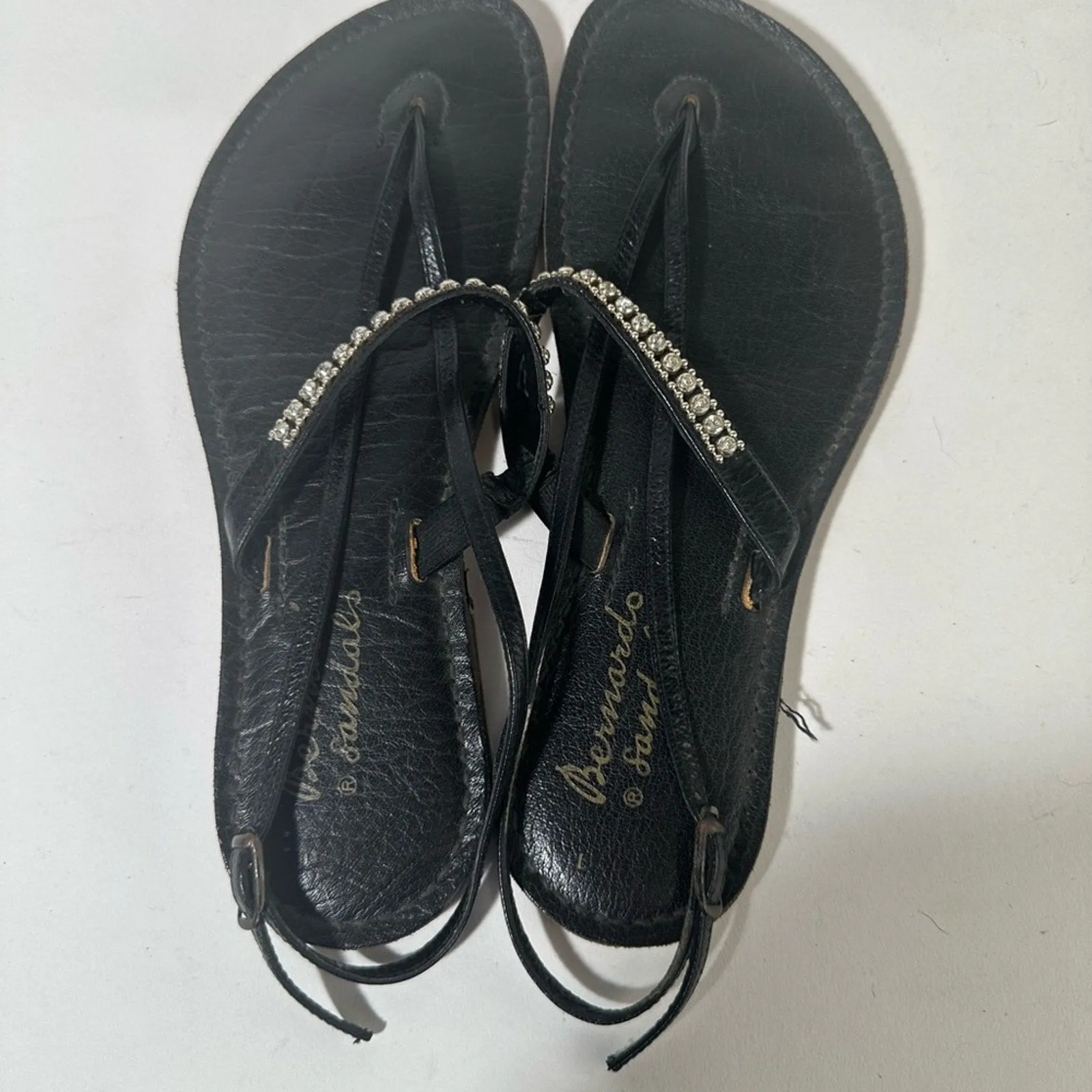 Black Sandals with Rhinestone Embellished Strap and Flat Sole