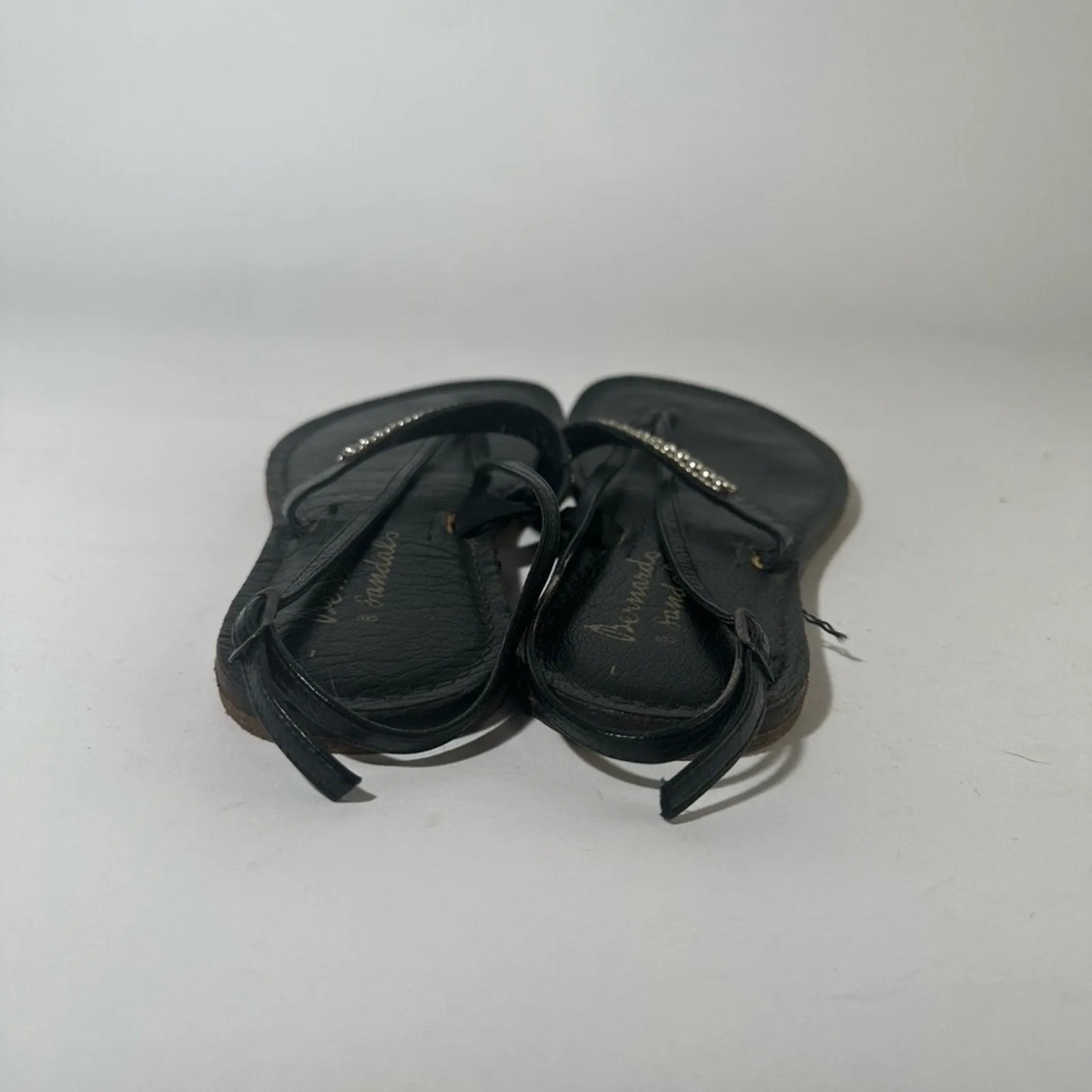 Black Sandals with Rhinestone Embellished Strap and Flat Sole