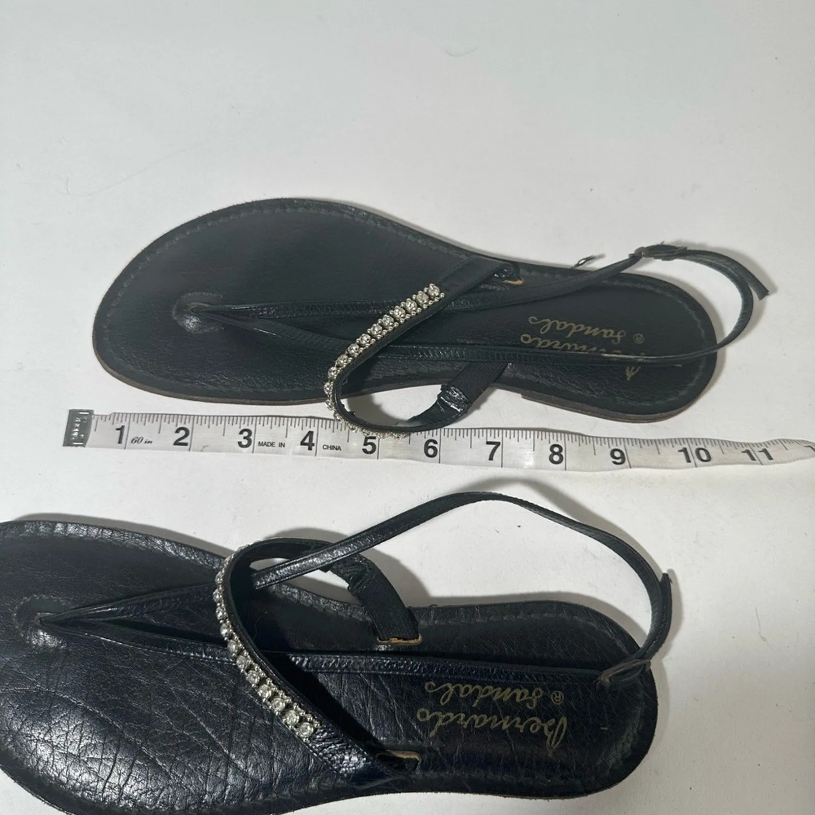 Black Sandals with Rhinestone Embellished Strap and Flat Sole