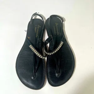 Black Sandals with Rhinestone Embellished Strap and Flat Sole
