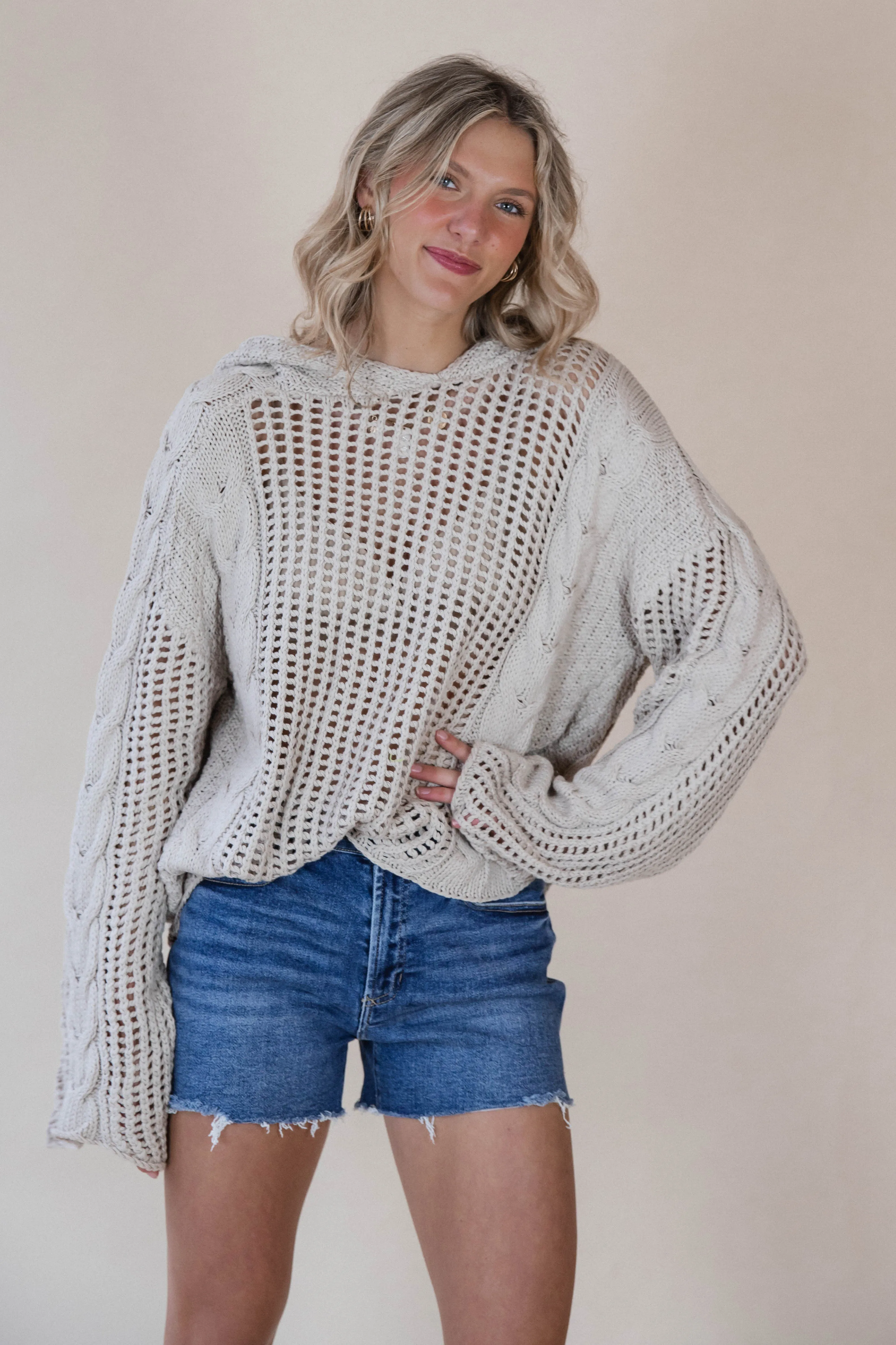 Braided Knit Hooded Sweater