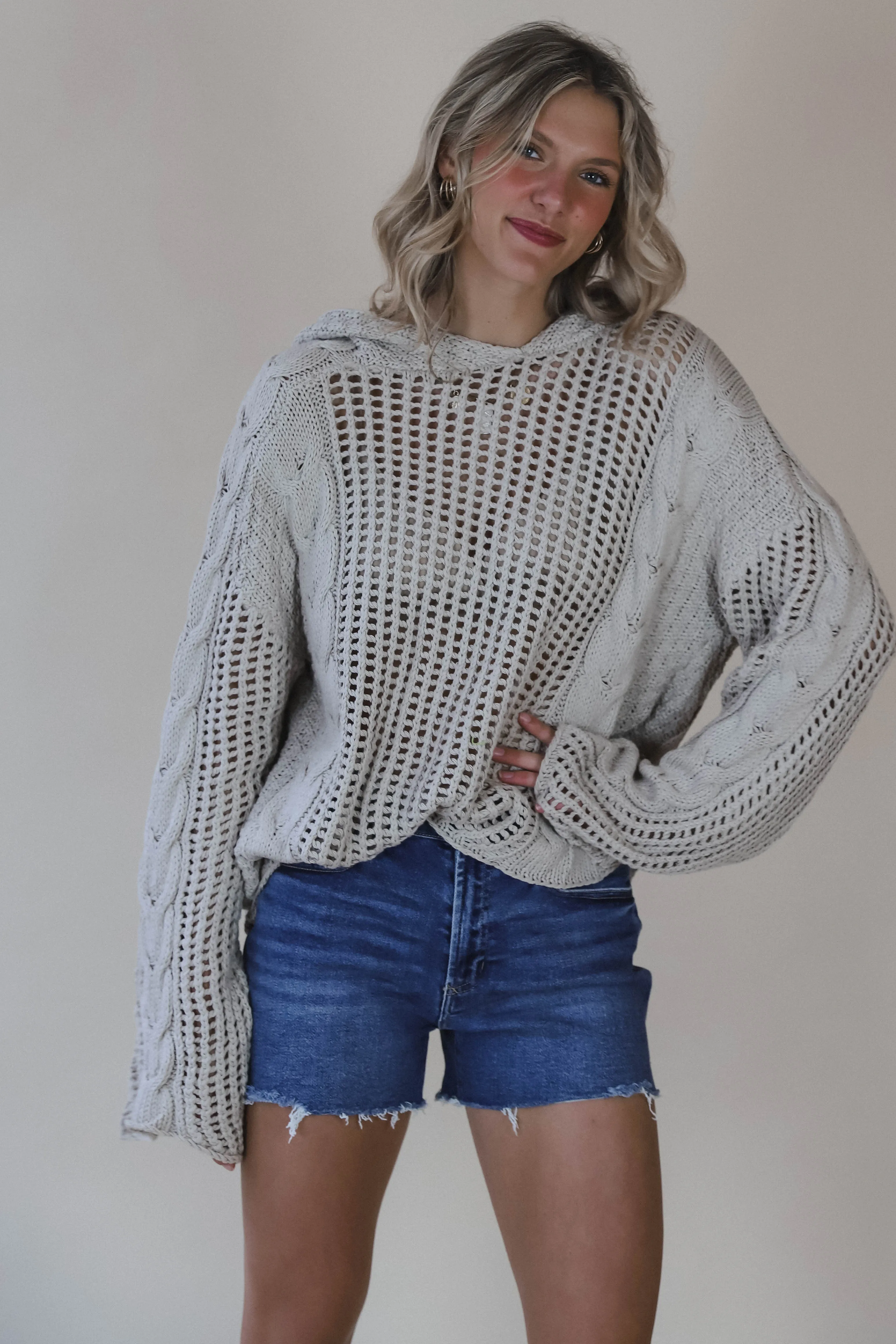 Braided Knit Hooded Sweater