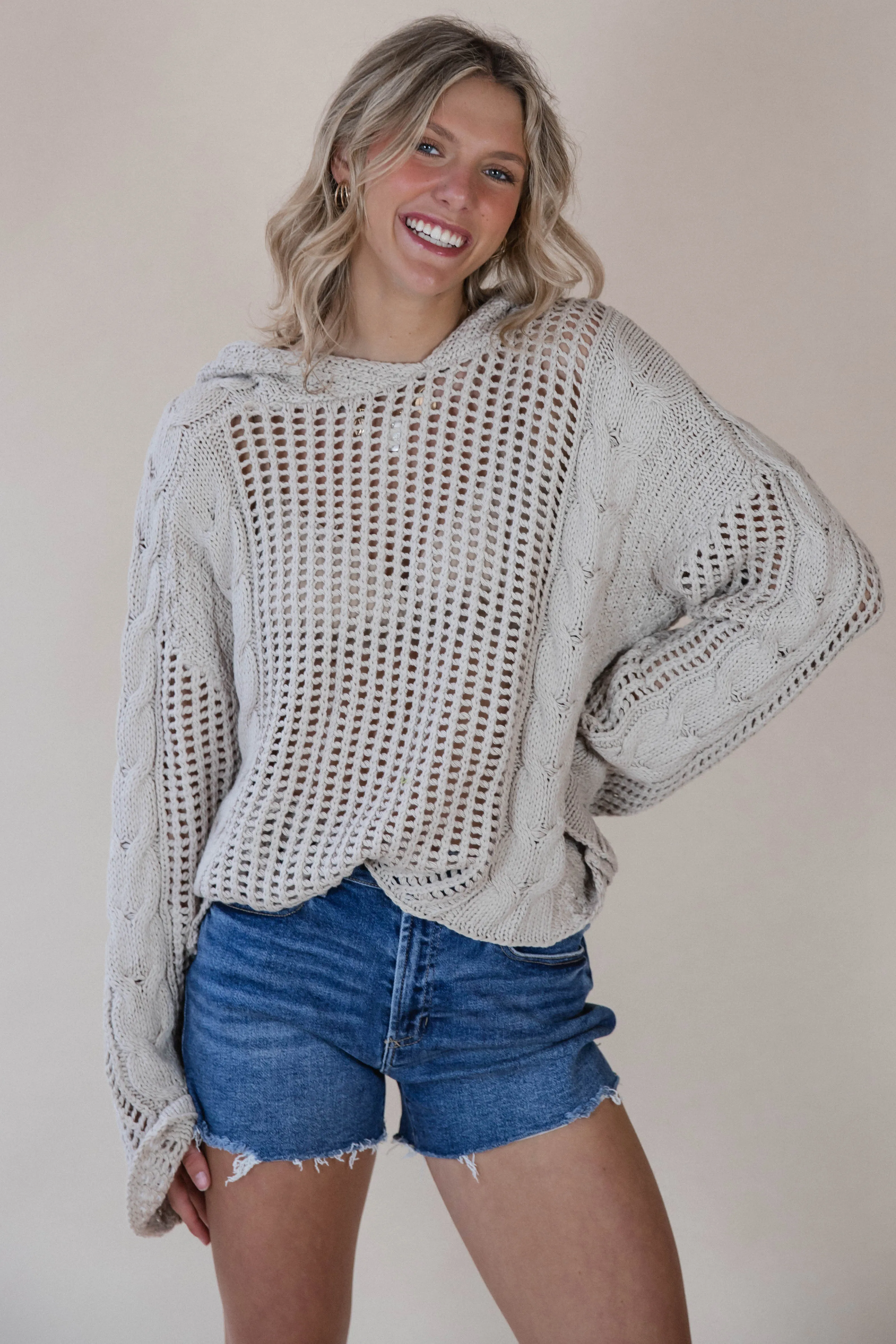 Braided Knit Hooded Sweater