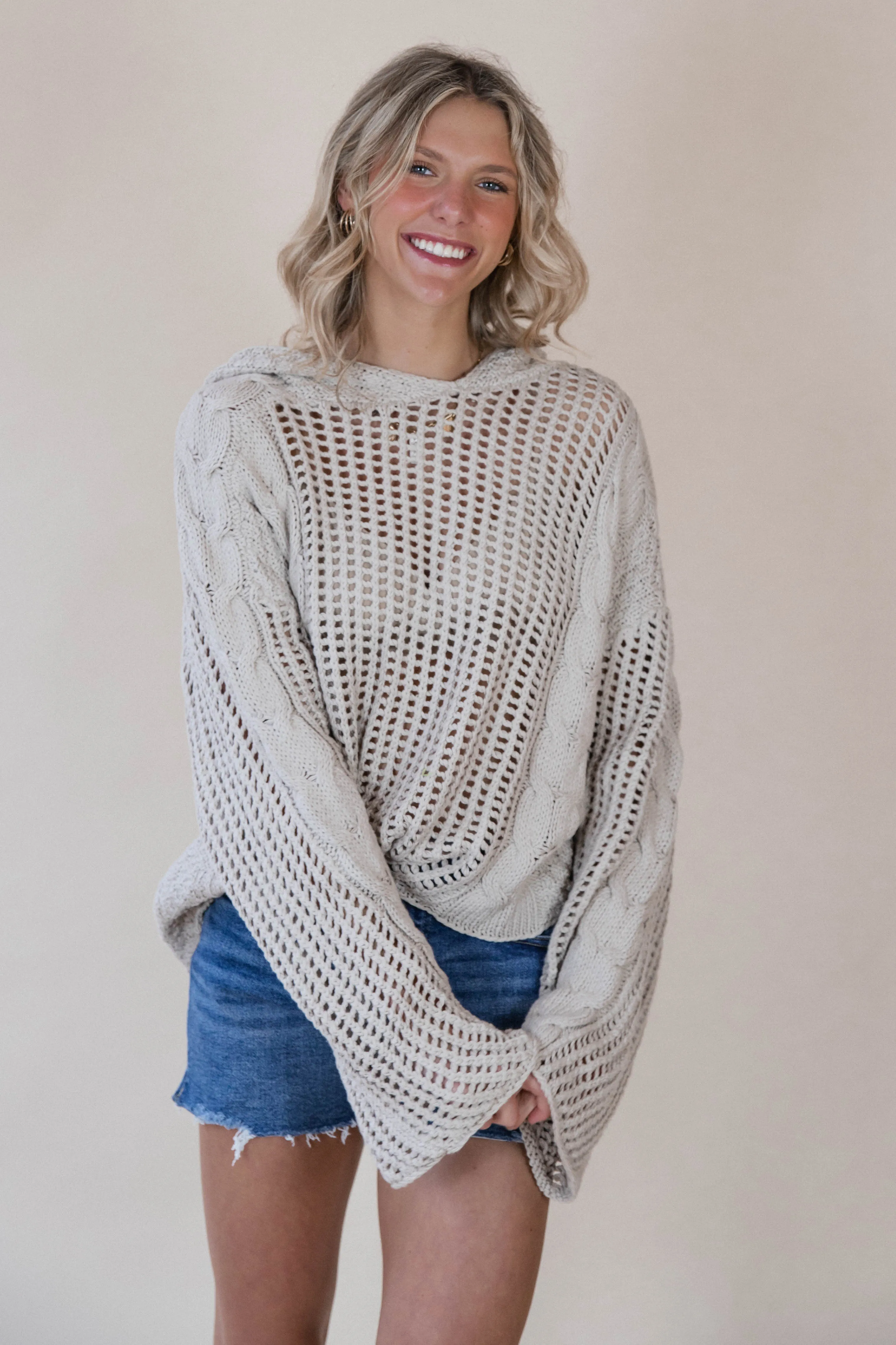 Braided Knit Hooded Sweater