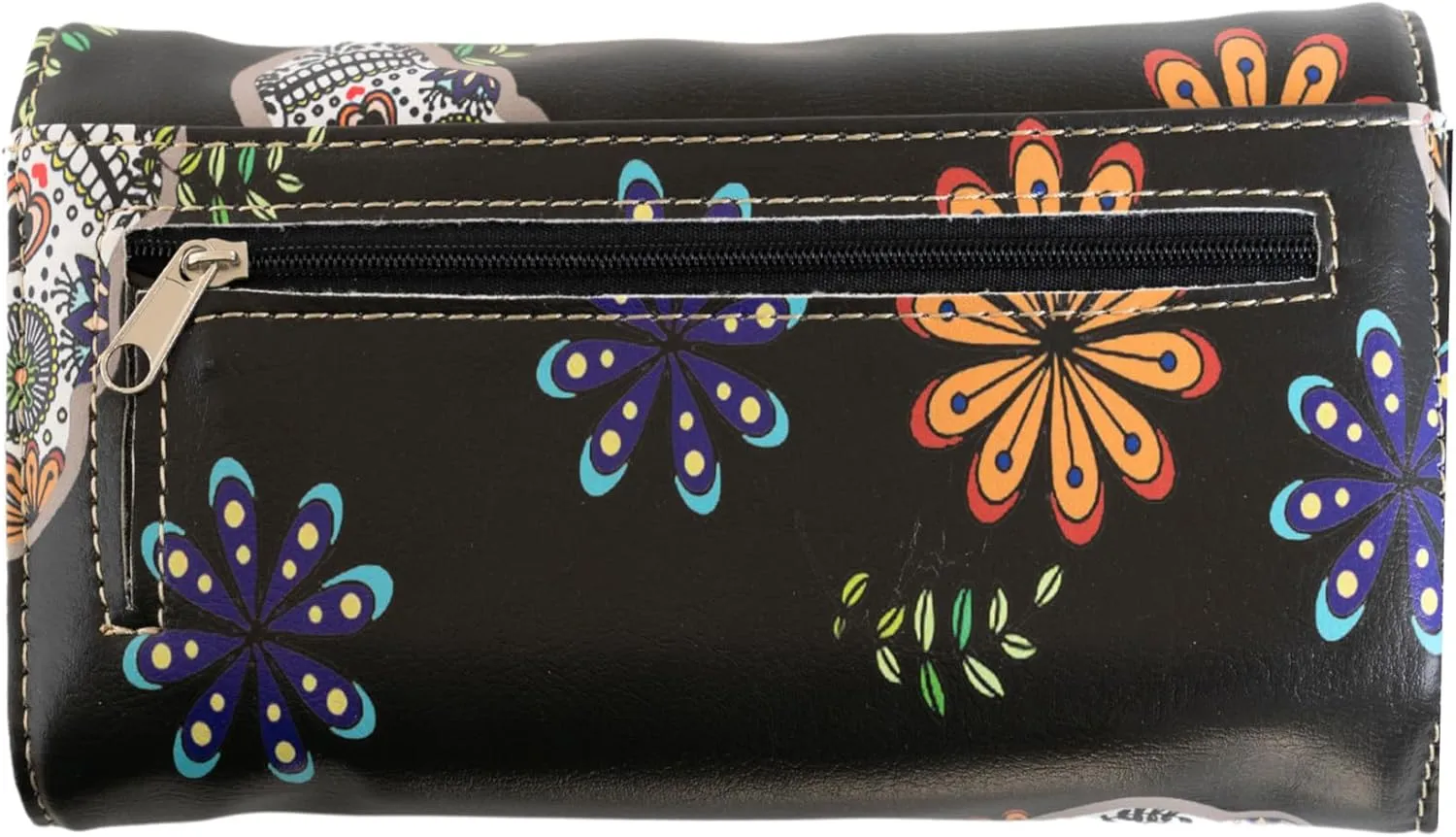 Briomhar Sugar Skull Gothic Wallet for Women - Day of the Dead Western Leather Wallet (Black)
