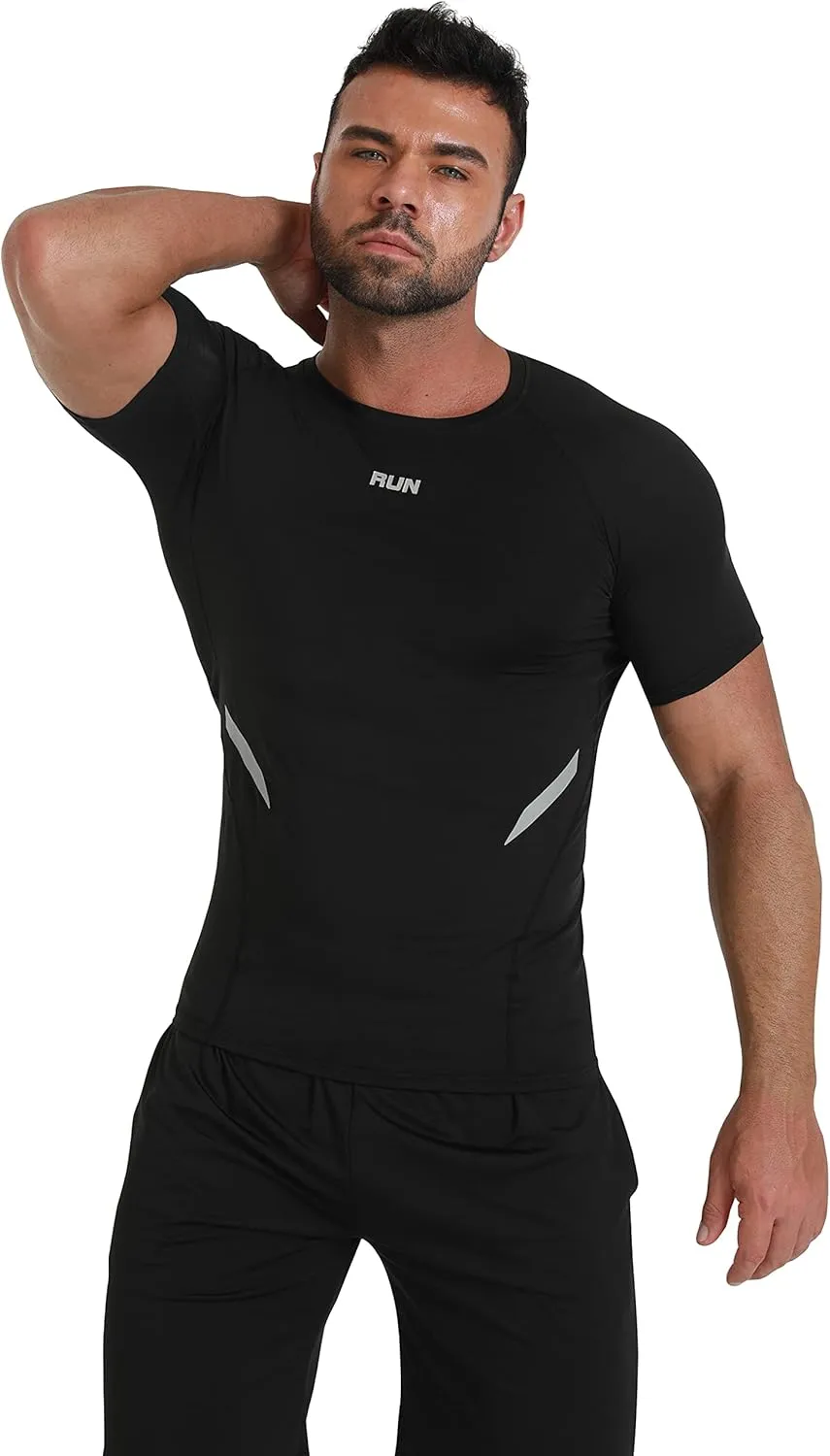 BUYJYA 5Pcs Men's Compression Pants Shirt Top Long Sleeve Jacket Athletic Sets Gym Clothing Mens Workout