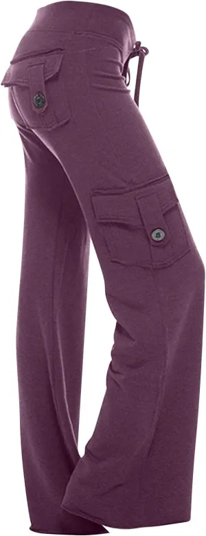 Cargo Pants Women High Waist Baggy Pants with Pockets Y2K Straight Wide Leg Trousers Elastic Slacks Streetwear