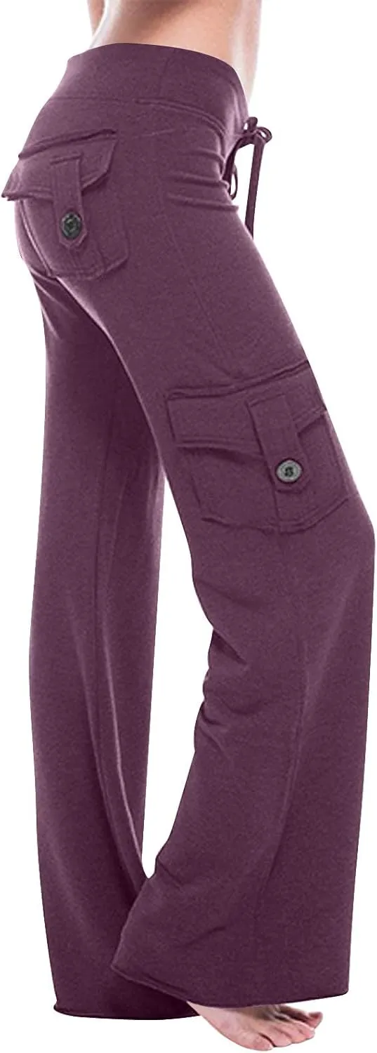 Cargo Pants Women High Waist Baggy Pants with Pockets Y2K Straight Wide Leg Trousers Elastic Slacks Streetwear