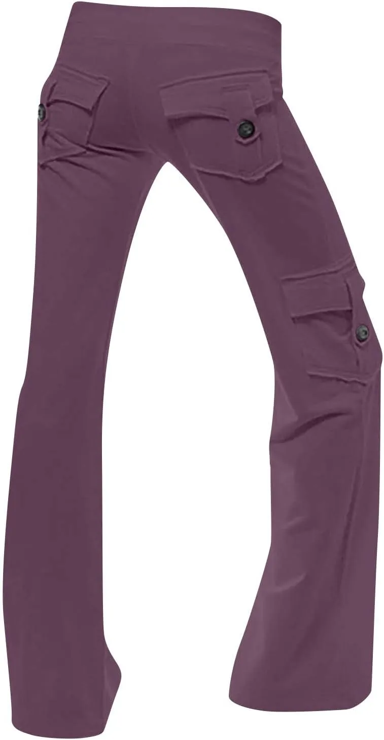 Cargo Pants Women High Waist Baggy Pants with Pockets Y2K Straight Wide Leg Trousers Elastic Slacks Streetwear