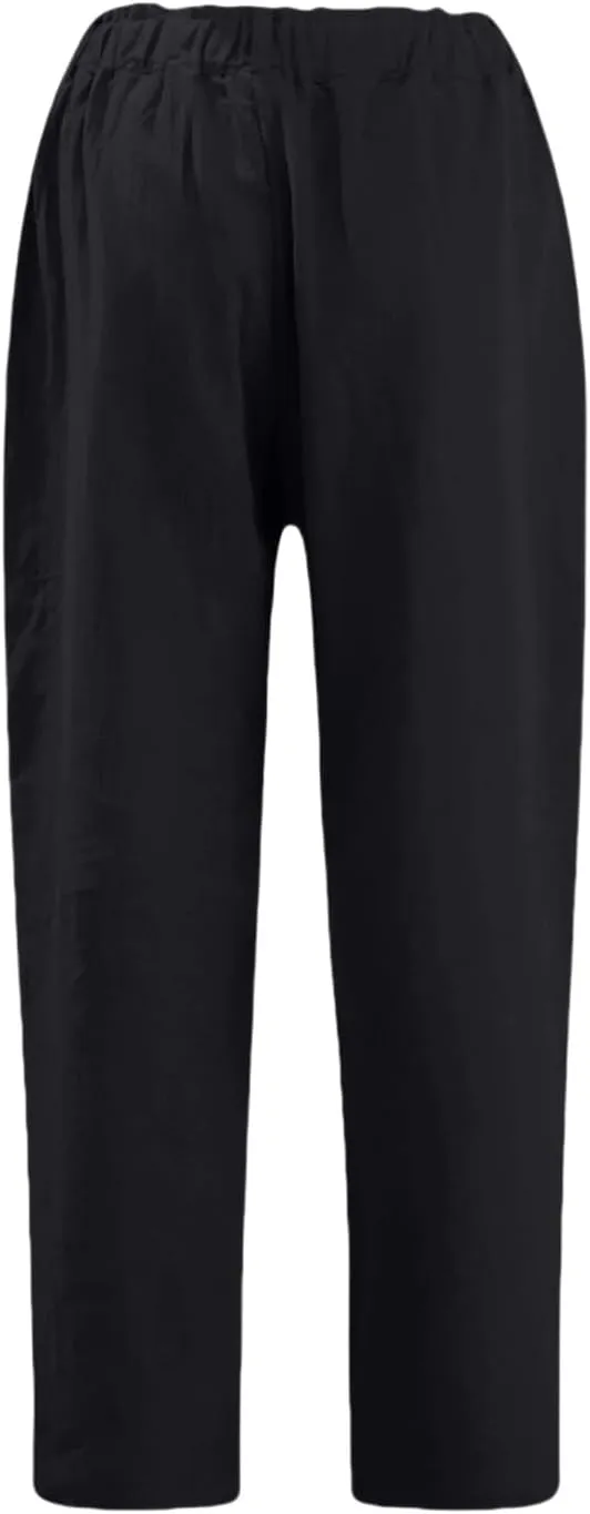 Casual Straight Leg Linen Pants for Women Lightweight Elastic Waist Lounge Pants Summer Beach Trousers with Pockets