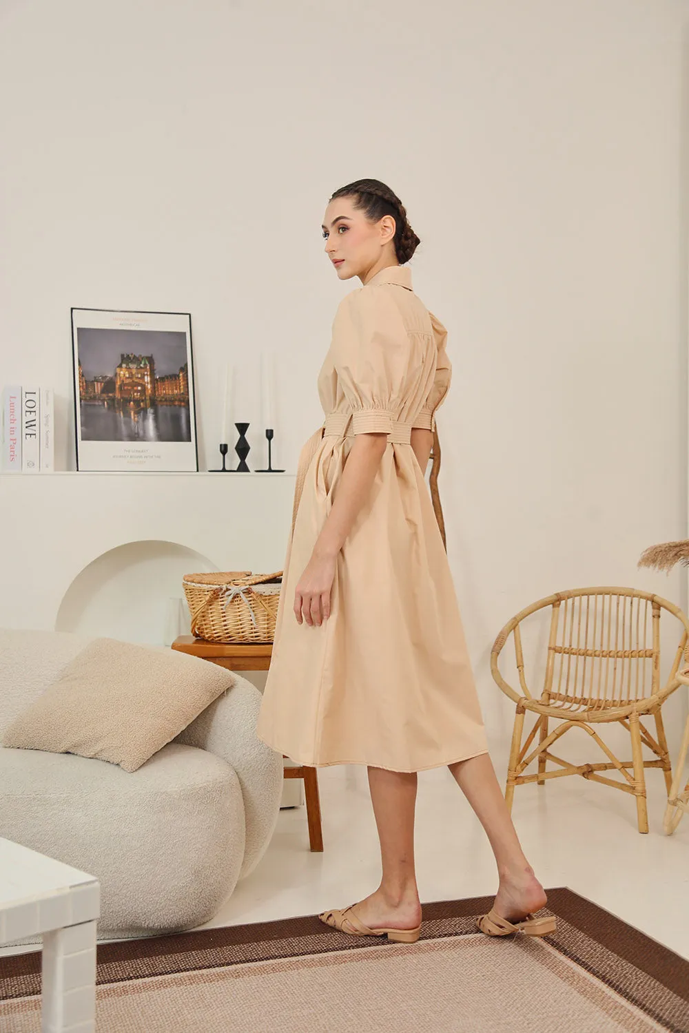 Clarissa Belted Shirt Dress in Apricot