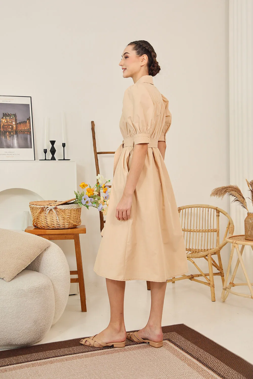 Clarissa Belted Shirt Dress in Apricot